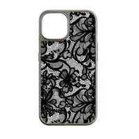 Funda para teléfono con encaje cromado holográfico - Elegante diseño floral negro