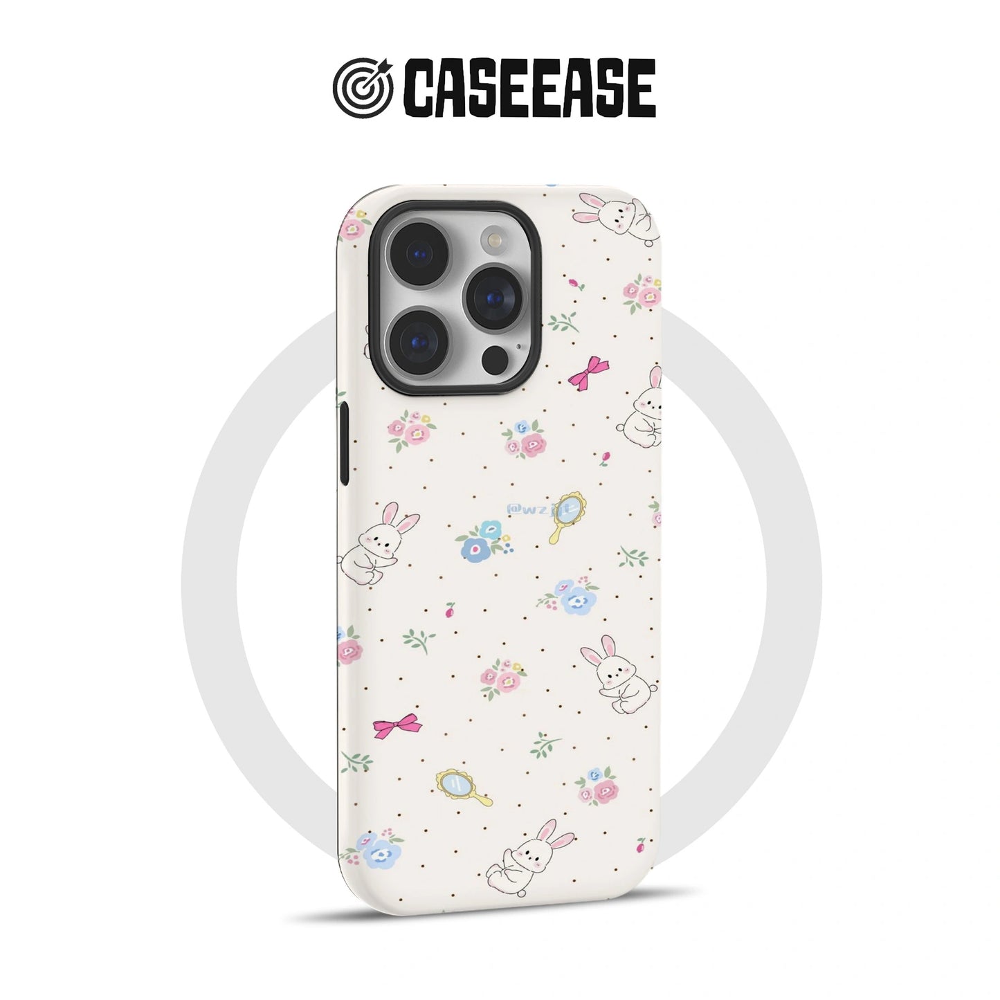 Cartoon Bunny and Floral Phone Case – Fresh Hand-Drawn Design