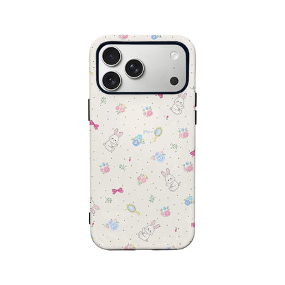 Cartoon Bunny and Floral Phone Case – Fresh Hand-Drawn Design