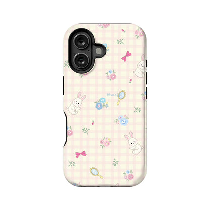 Pink Gingham Bunny Phone Case – Adorable Hand-Drawn Design