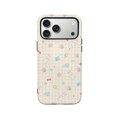 Pink Gingham Bunny Phone Case – Adorable Hand-Drawn Design