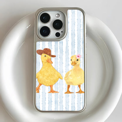 Holographic Chrome Duck Couple Phone Case - Fun and Quirky