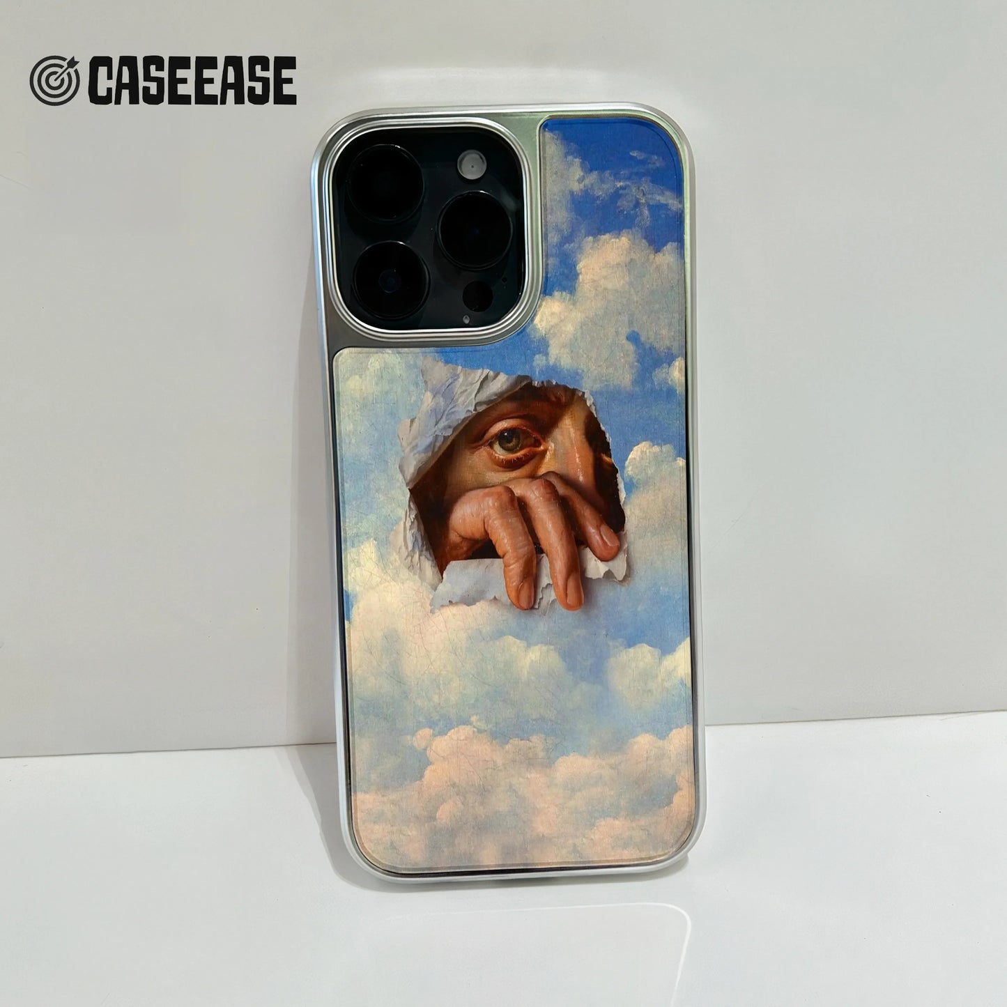 Holographic Chrome Phone Case for iPhone 14 - Cloudy Sky Aesthetic
