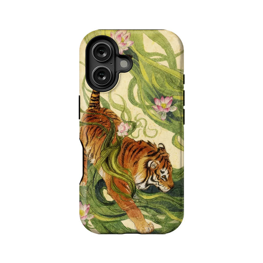 Vintage Tiger and Lotus Floral Phone Case