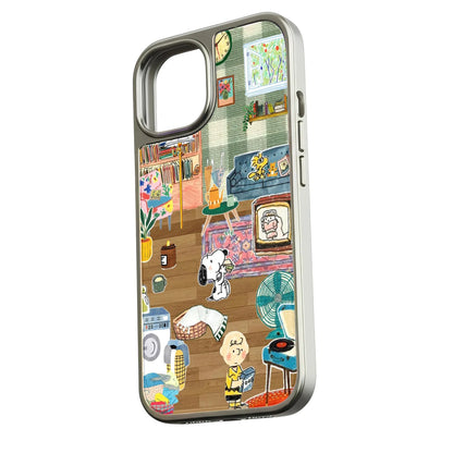 Funda para teléfono holográfica cromada de Snoopy: diseño de dibujos animados y estética divertida
