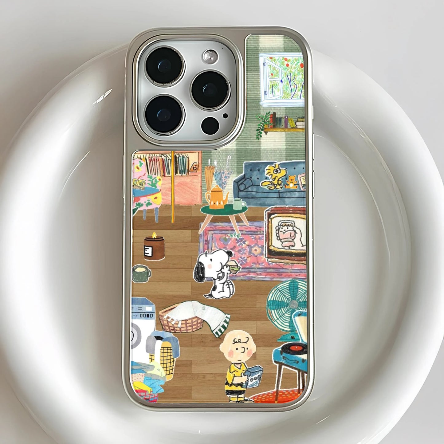 Funda para teléfono holográfica cromada de Snoopy: diseño de dibujos animados y estética divertida