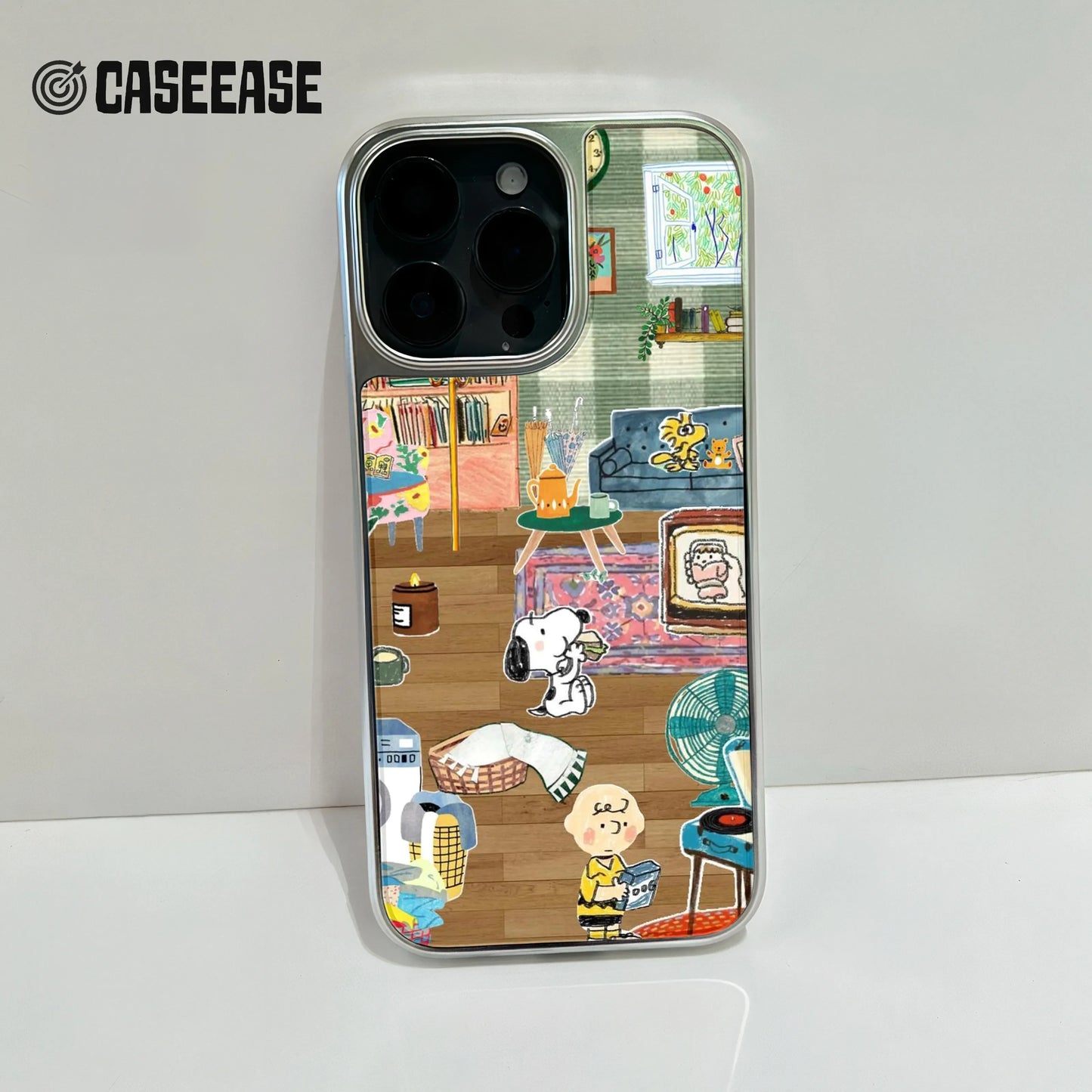 Funda para teléfono holográfica cromada de Snoopy: diseño de dibujos animados y estética divertida