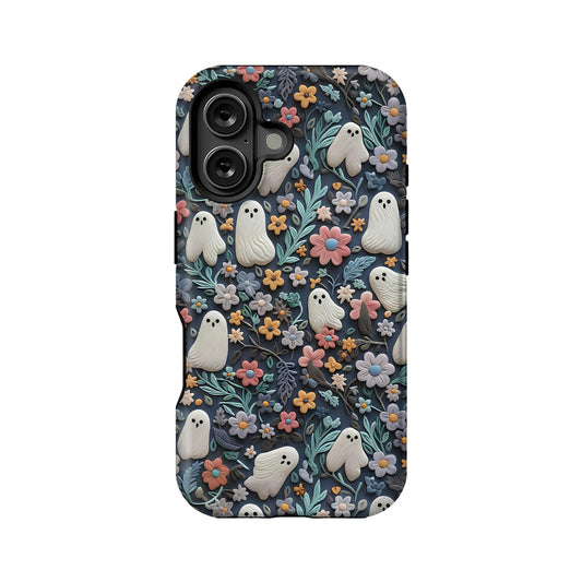 Whimsical Ghost and Floral TPU+PC IPhone 16 phone case