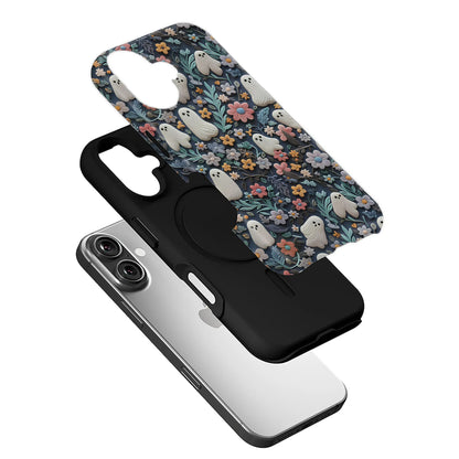 Whimsical Ghost and Floral TPU+PC IPhone 16 phone case