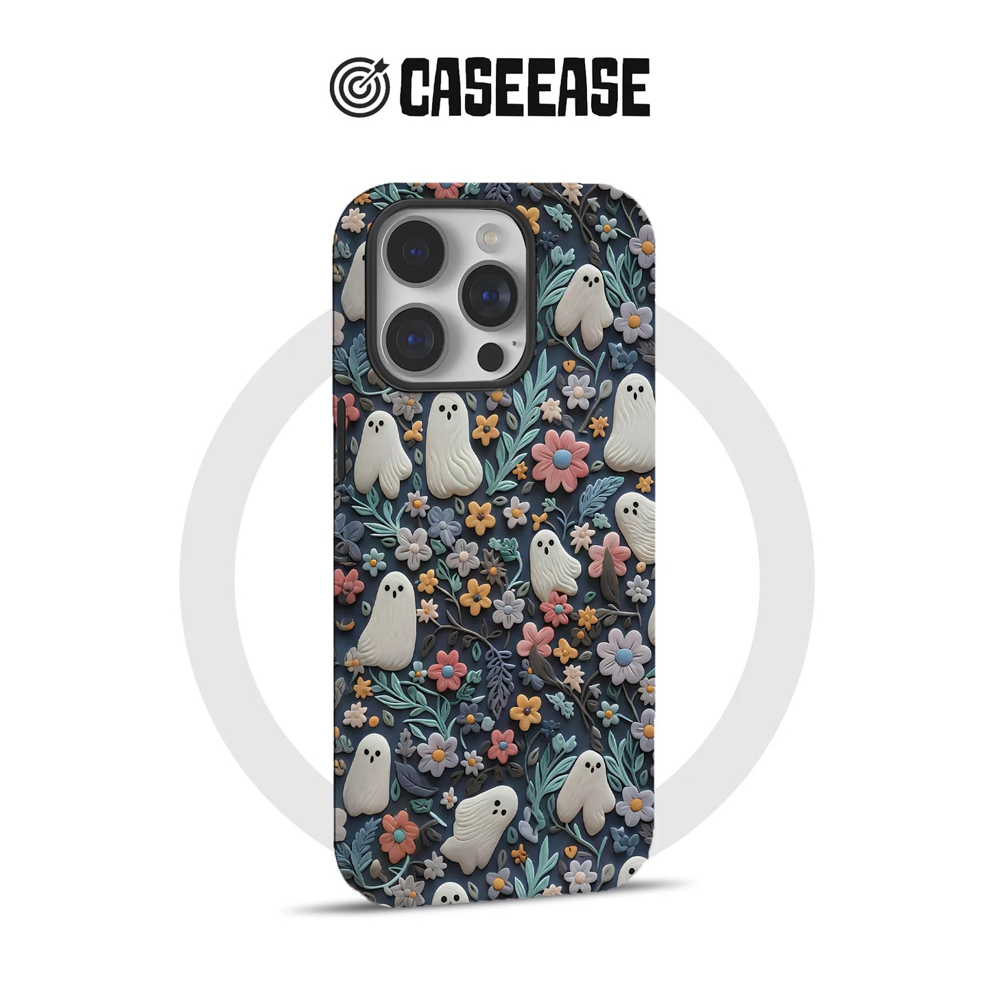 Whimsical Ghost and Floral TPU+PC IPhone 16 phone case