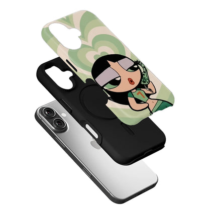 Funda para teléfono con corazones verdes inspirados en dibujos animados