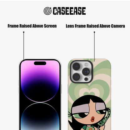 Funda para teléfono con corazones verdes inspirados en dibujos animados