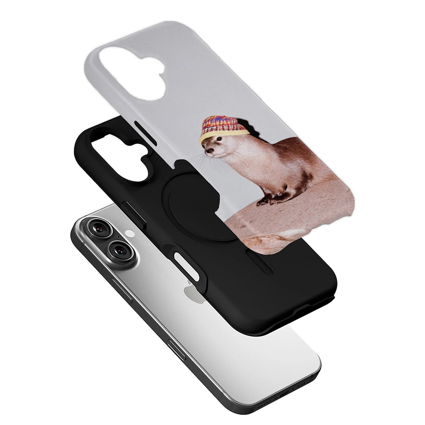 Bonita funda para teléfono con forma de nutria y gorro