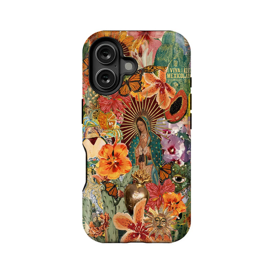 Vibrant Floral and Virgin Mary Phone Case