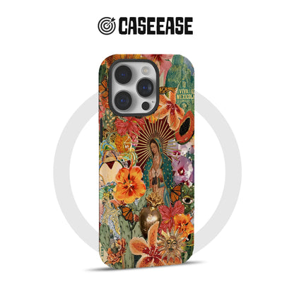 Funda para teléfono con flores vibrantes y la Virgen María