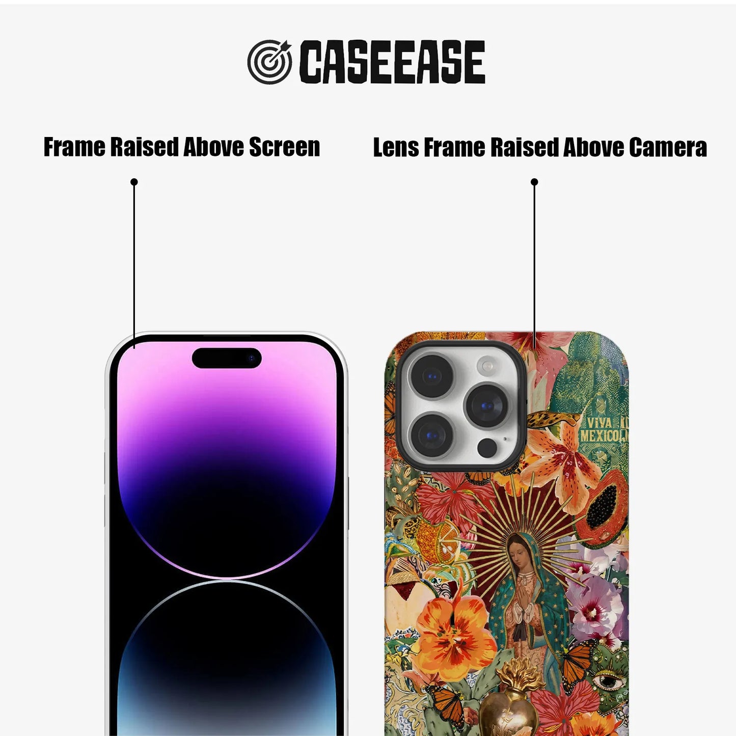 Funda para teléfono con flores vibrantes y la Virgen María