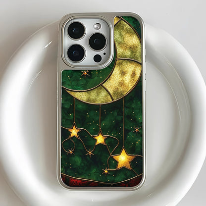 Holographic Chrome Moon & Stars Phone Case - Celestial Design