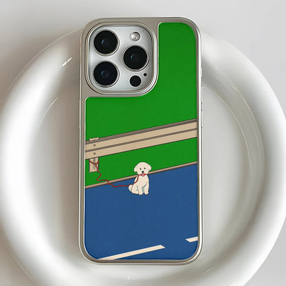 Holographic Chrome Phone Case for iPhone 14 Pro - Playful Puppy Design