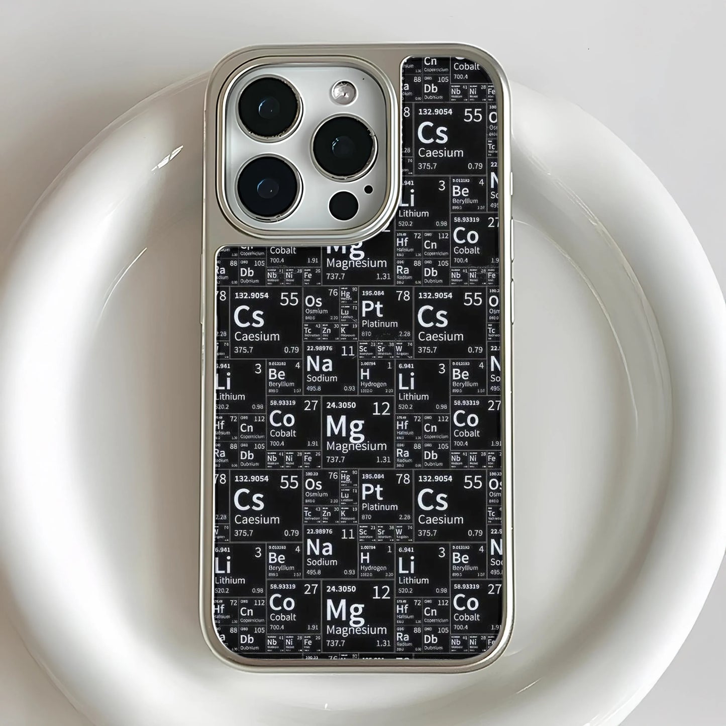 Holographic Chrome Phone Case for iPhone 15 Pro - Elements Chart Design