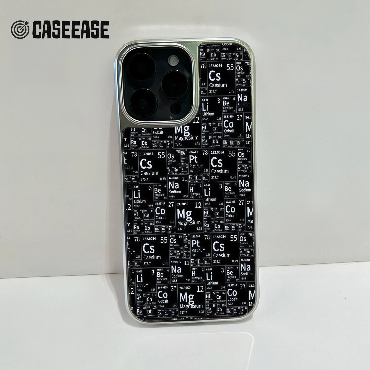 Holographic Chrome Phone Case for iPhone 15 Pro - Elements Chart Design