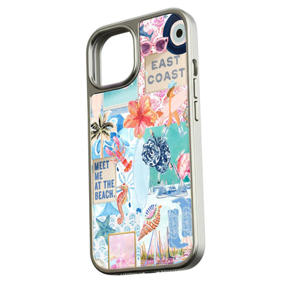 Funda holográfica cromada para teléfono con diseño costero: ambiente playero y colorido