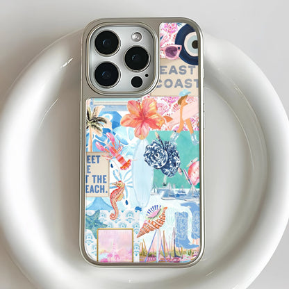 Funda holográfica cromada para teléfono con diseño costero: ambiente playero y colorido