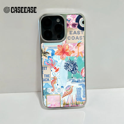 Funda holográfica cromada para teléfono con diseño costero: ambiente playero y colorido
