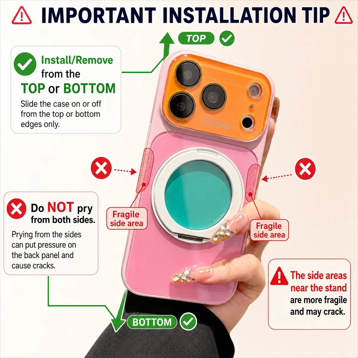 Dopamine Colors Magnetic Case for iPhone 17 16 15 14 Pro Max, with 360° Rotating Ring Stand, Colorblock Glossy Shockproof Cover with Full Camera Protection, Wireless Charging Compatible with MagSafe, Best Gift for Women Girls (main image)