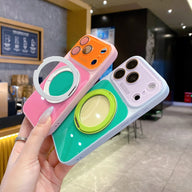 Dopamine Colors Magnetic Case for iPhone 17 16 15 14 Pro Max, with 360° Rotating Ring Stand, Colorblock Glossy Shockproof Cover with Full Camera Protection, Wireless Charging Compatible with MagSafe, Best Gift for Women Girls (main image)