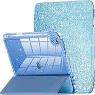 INFILAND Compatible with iPad Case, Glitter Cover with Sparkly Clear Back, Pencil Holder, for Kids Girls Computer Tablet Casing Protection Protective - Color Blue (variant image)