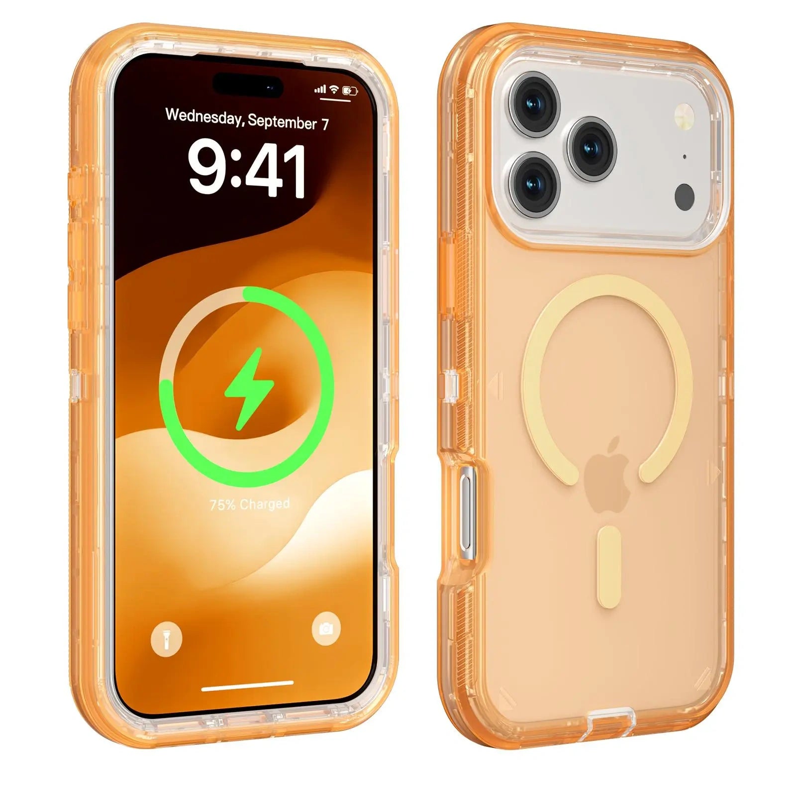 3-in-1 Transparent Phone case for iPhone 17 Pro Max 17 Air 16 15 14 13 Pro Max,Compatible with MagSafe, Durable Dual Layer Transparent Magnetic Phone Cases, Heavy Duty Shockproof and Anti-Drop Protective Cover - Color Orange (variant image)