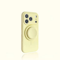 Magnetic Stand Liquid Silicone Full Coverage Phone Case with AI Capture Button, Compatible with iPhone 13 to iPhone 18 Pro Max--3994 - Size Cream Yellow + Stand (variant image)