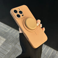 Magnetic Stand Liquid Silicone Full Coverage Phone Case with AI Capture Button, Compatible with iPhone 13 to iPhone 18 Pro Max--3994 - Size Khaki + Stand (variant image)
