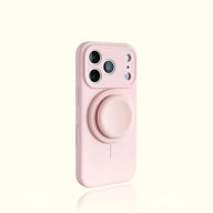 Magnetic Stand Liquid Silicone Full Coverage Phone Case with AI Capture Button, Compatible with iPhone 13 to iPhone 18 Pro Max--3994 - Size Morandi Pink + Stand (variant image)