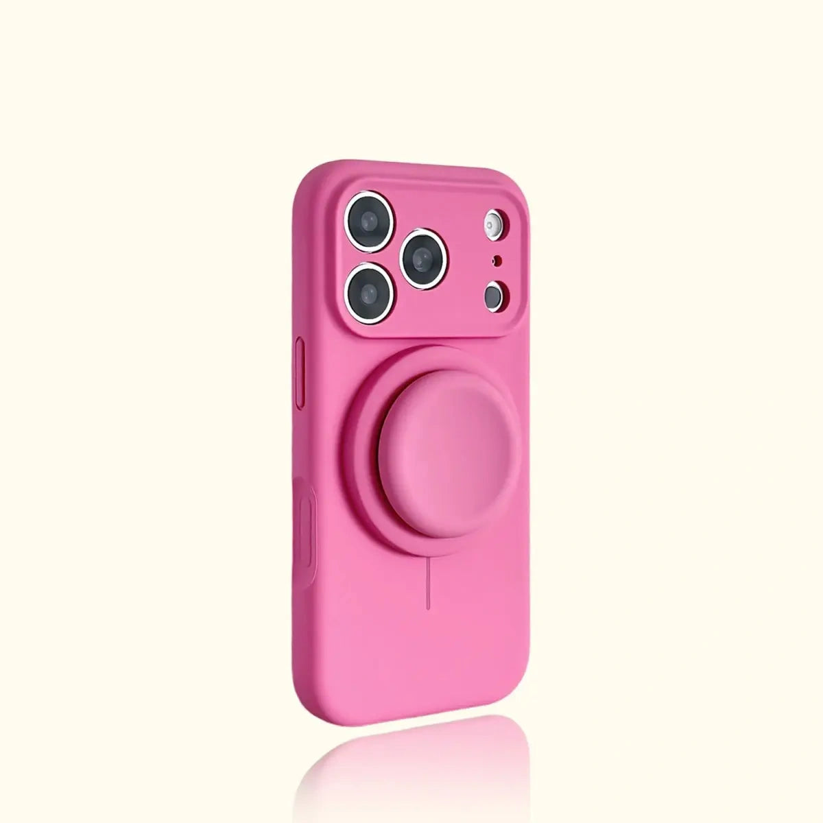 Magnetic Stand Liquid Silicone Full Coverage Phone Case with AI Capture Button, Compatible with iPhone 13 to iPhone 18 Pro Max--3994 - Size Pitaya Pink + Stand (variant image)