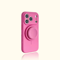 Magnetic Stand Liquid Silicone Full Coverage Phone Case with AI Capture Button, Compatible with iPhone 13 to iPhone 18 Pro Max--3994 - Size Pitaya Pink + Stand (variant image)